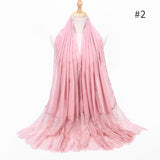 2020 NEW women lace cotton solid color muslim head scarf shawls and wraps pashmina bandana female foulard ladies hijab stores