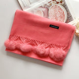 Women Solid Color Soft Hairball Scarf Oversize Cashmere Scarves Ladies Shawl Wrap Winter Pashmina Female Hijab Headband Muffler