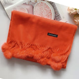 Women Solid Color Soft Hairball Scarf Oversize Cashmere Scarves Ladies Shawl Wrap Winter Pashmina Female Hijab Headband Muffler