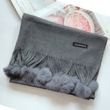 Women Solid Color Soft Hairball Scarf Oversize Cashmere Scarves Ladies Shawl Wrap Winter Pashmina Female Hijab Headband Muffler