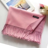 Women Solid Color Soft Hairball Scarf Oversize Cashmere Scarves Ladies Shawl Wrap Winter Pashmina Female Hijab Headband Muffler