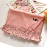 Women Solid Color Soft Hairball Scarf Oversize Cashmere Scarves Ladies Shawl Wrap Winter Pashmina Female Hijab Headband Muffler