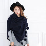 Women Solid Color Soft Hairball Scarf Oversize Cashmere Scarves Ladies Shawl Wrap Winter Pashmina Female Hijab Headband Muffler