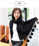 Women Solid Color Soft Hairball Scarf Oversize Cashmere Scarves Ladies Shawl Wrap Winter Pashmina Female Hijab Headband Muffler