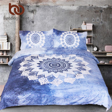 BeddingOutlet 3 Pcs Vintage Cobalt Blue Mandala Bedding Set Duvet Cover Hippie Gypsy Bohemian Mandala Floral Paisley Bedclothes - craze-trade-limited