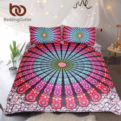 BeddingOutlet 3 Piece Medallion Motif Duvet Cover Set Hippie Floral Indian Mandala Bedding Set Bohemian Boho Chic Home Textiles - craze-trade-limited