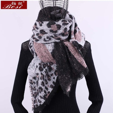 Cashmere Scarf Leopard plaid print Winter fashion For Women tassel Shawl Plaid long Scarves Brand oversize wool wraps pashmina